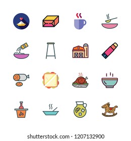 rustic icon set. vector set about soup, barn, sandwich and flour icons set.