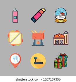 rustic icon set. vector set about tools and utensils, craft, vinegar and sandwich icons set.