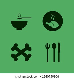 rustic icon. rustic vector icons set folk spoon knife, bones, hot chicken and soup