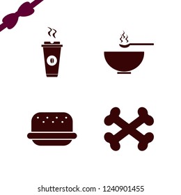 rustic icon. rustic vector icons set soup, hot coffee, bones and burger