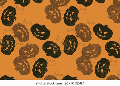 Rustic Ink Style seamless pattern featuring Halloween elements, perfect for fabric, gift wrap, packaging, wallpapers, invitations, digital backgrounds