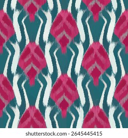 Rustieke Ishallan stof patroon met hete roze en teal kleuren, grunge lijnen ikat patroon, ikat naadloze patroon, Vector illustratie achtergrond voor het afdrukken van het papier.