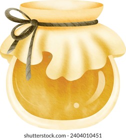 Rustic jar of honey with a sweet golden glow.