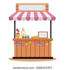 A rustic kiosk offering handmade food products