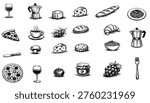 Rustic Kitchen Doodle Pack – Bread, Coffee and Dessert Hand Drawn Illustrations.