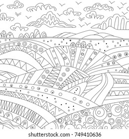 Rustic landscape for coloring book 
