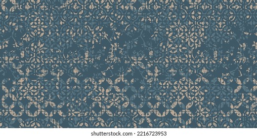 Rustic linen, washed coat surface tile jacquard, floral, line, geometric texture digital printing pattern design.  style. Vector fabric seamless Abstract natural textured for floor indigo blue