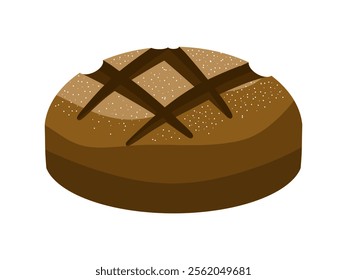 A rustic loaf of dark bread on a clean white background. A wholesome and simple representation of artisanal baking. Perfect for bakery, food, and culinary designs