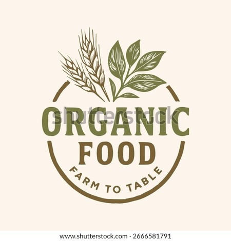 A rustic logo for organic food, emphasizing the farm to table journey with wheat and leaf elements. Perfect for sustainable brands, farmers markets, and healthy eating initiatives.