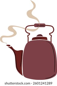 Rustic Maroon Teapot with Whimsical Steam Vector