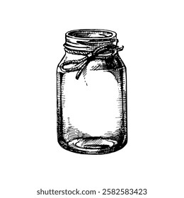 Rustic, mason and canning jar, hand drawn sketch vector illustration