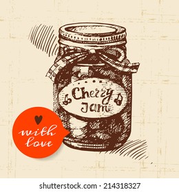 Rustic mason canning jar. Vintage hand drawn sketch design. Vector illustration