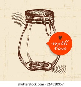 Rustic mason canning jar. Vintage hand drawn sketch design. Vector illustration