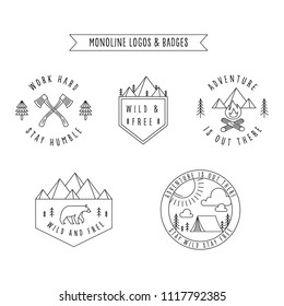 Rustic Monoline Badges
Set of rustic monoline badge and logo designs depicting nature and the great outdoors.