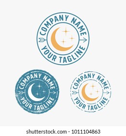 Rustic moon and star emblem logo design inspiration isolated on white background