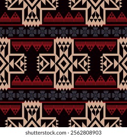 Rustic Native American geometric pattern. Vector colorful aztec southwestern geometric shape seamless pattern. Ethnic geometric pattern use for textile, home decoration elements, upholstery, etc.