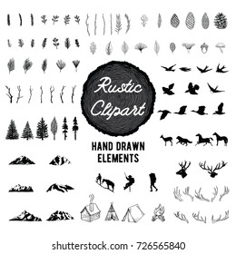 Rustic Nature Clip art - Vector hand drawn illustrations of the outdoors, plants and animals.