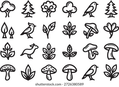 Rustic nature line icon set collection