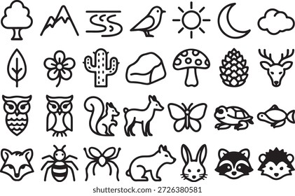 Rustic nature line icons vector pack