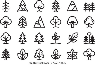 Rustic nature line icons white background	