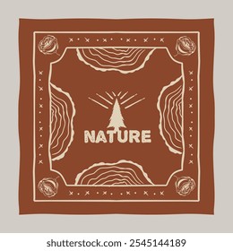 Rustic Nature-Inspired Bandana Design with Tree and Floral Motifs