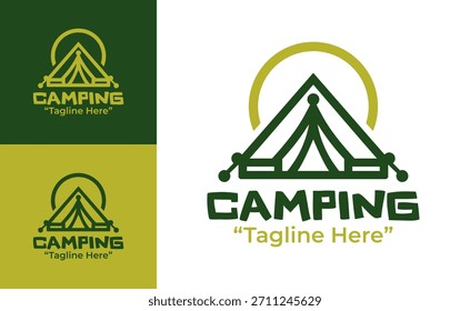 A rustic nature-inspired camping logo suitable for travel companies, outdoor equipment stores, and wilderness programs.