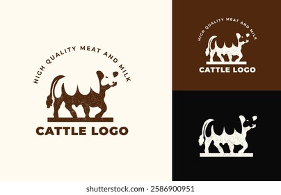 rustic negative space cattle cow logo design, logo for farm, restaurant, beef product, milk and meat product, etc.