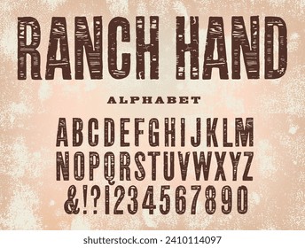 A rustic old looking wood type alphabet. Antique wooden printing letters in the style of the 1800s, good for western themes and cowboy themes.