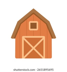 Rustic orange barn with cross-door and small window, great for farm-themed children's books, rural living icons, or cozy countryside designs.