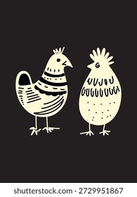 Ilustración ornamental rústica de la gallina para la decoración popular