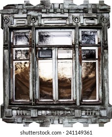 Rustic ornate wooden window. Traced photo