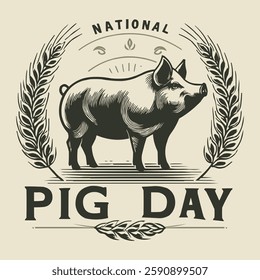 Rustic Pig Logo  Vintage National Pig Day Farm Emblem