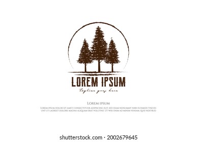 Rustic Pine Evergreen Cedar Spruce Conifer Fir Larch Cypress Hemlock Trees Forest Logo Design Vector