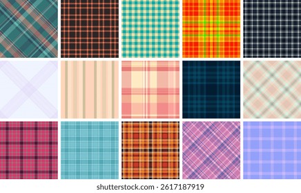 Rustic plaid textile patterns featuring checkered designs, perfect for fabric materials, shirts, or wallpaper with a Scottish flair.