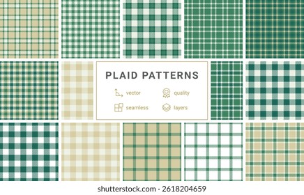 Rustic plaid textile patterns featuring checkered designs, perfect for fabric materials, shirts, or wallpaper with a Scottish flair.