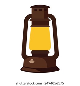 Rustic portable vintage lantern light vector illustration, outdoor kerosene lamp retro glass, isolated on white background