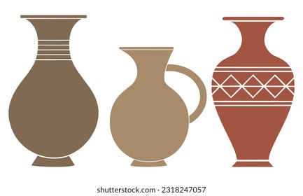 Rustic Pottery Vector Illustration. Jar Ceramic, Clay Pottery