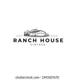 Rustic Ranch Barn House Drawing Loog Illustration Design Vector Template Icon