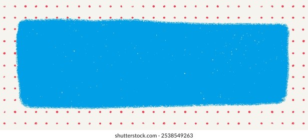 Rustic rectangle text box with grunge torn edges on a light dot grid background. Vector illustration of rough ripped blue rectangle on a dot pattern. Ideal for collages and stickers