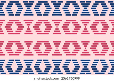 Rustic Red and Navy Tribal Stripes: Ethnic Seamless Geometric Pattern for Modern Fashion and Decor Projects