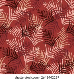 Rustic Red Tropical Fern Pattern Seamless Design