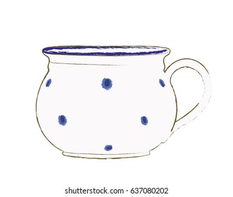 Rustic retro cocoa and chocolate mug with blue dots sketch vector