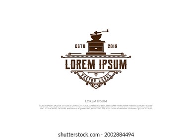 Rustic Retro Coffee Grinder for Cafe Bistro Restaurant or Product Label Logo Design Vector