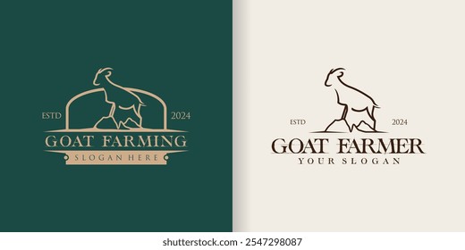 Rustic retro silhouette farm goat logo design