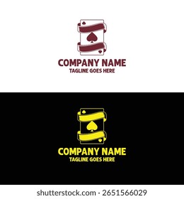Rústico Retro Vintage Ace Spade Scoop Cartão de Jogo com Fita para Jogos Logotipo Design Vetor