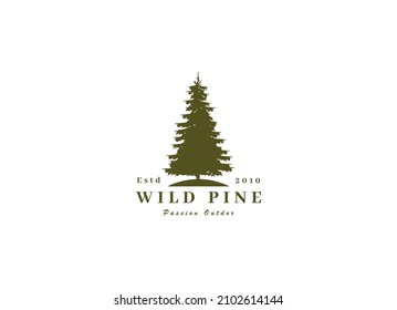 Rustic Retro Vintage cedar, cypress, larch, spruce, pine, pinus, evergreen, coniferous, conifer, fir, hemlock trees logo design