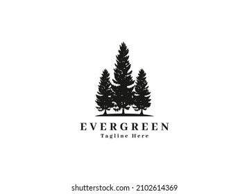 Rustic Retro Vintage cedar, cypress, larch, spruce, pine, pinus, evergreen, coniferous, conifer, fir, hemlock trees logo design