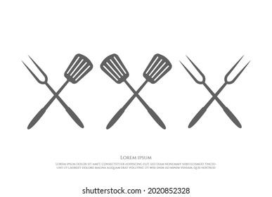 Rustic Retro Vintage Crossed Fork and Spatula for BBQ Barbecue Grill Logo Design Vector