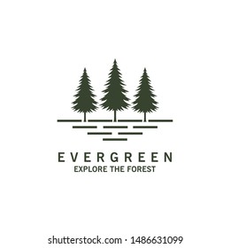 Rustic Retro Vintage Evergreen, Pines, Spruce, Cedar trees logo design