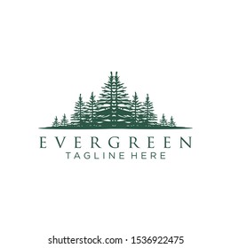 Rustic Retro Vintage Evergreen, Pines, Spruce, Cedar trees logo design	
